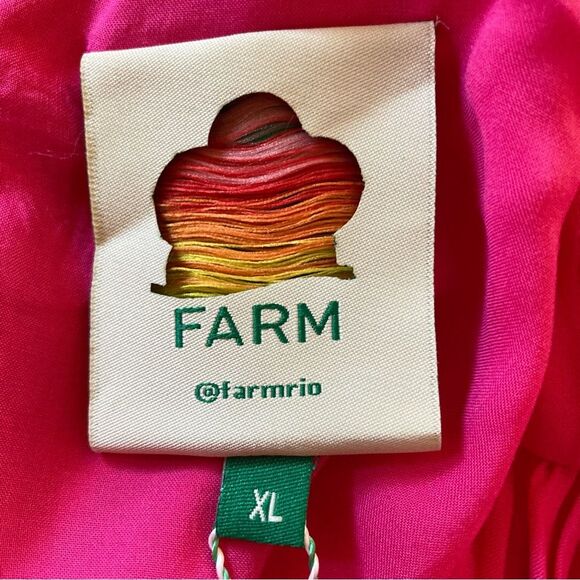 SOLD FARM Rio Pink Shoulderpads Maxi Dress Satin Like Cutout Size XL - Picture 12 of 15